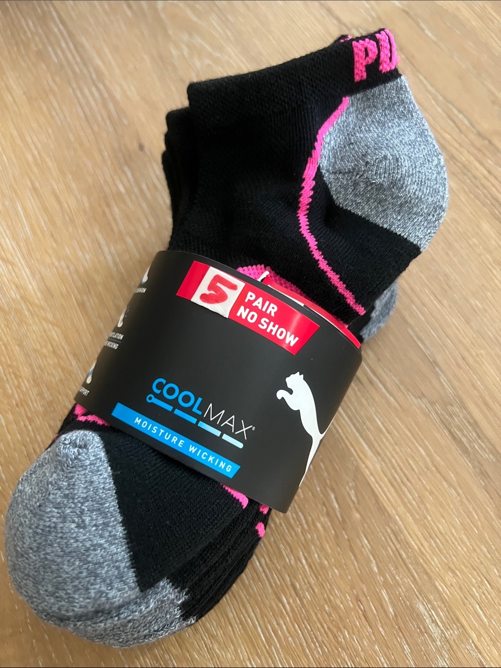🩵🩷NWT PUMA BLACK NO-SHOW ATHLETIC SOCKS 5Pack🩵🩷